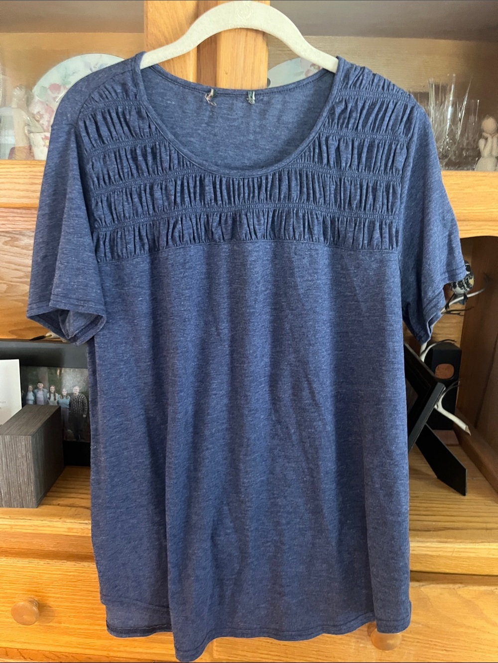 J. Crew Factory Navy Short Sleeve Ruched Yoke Tee